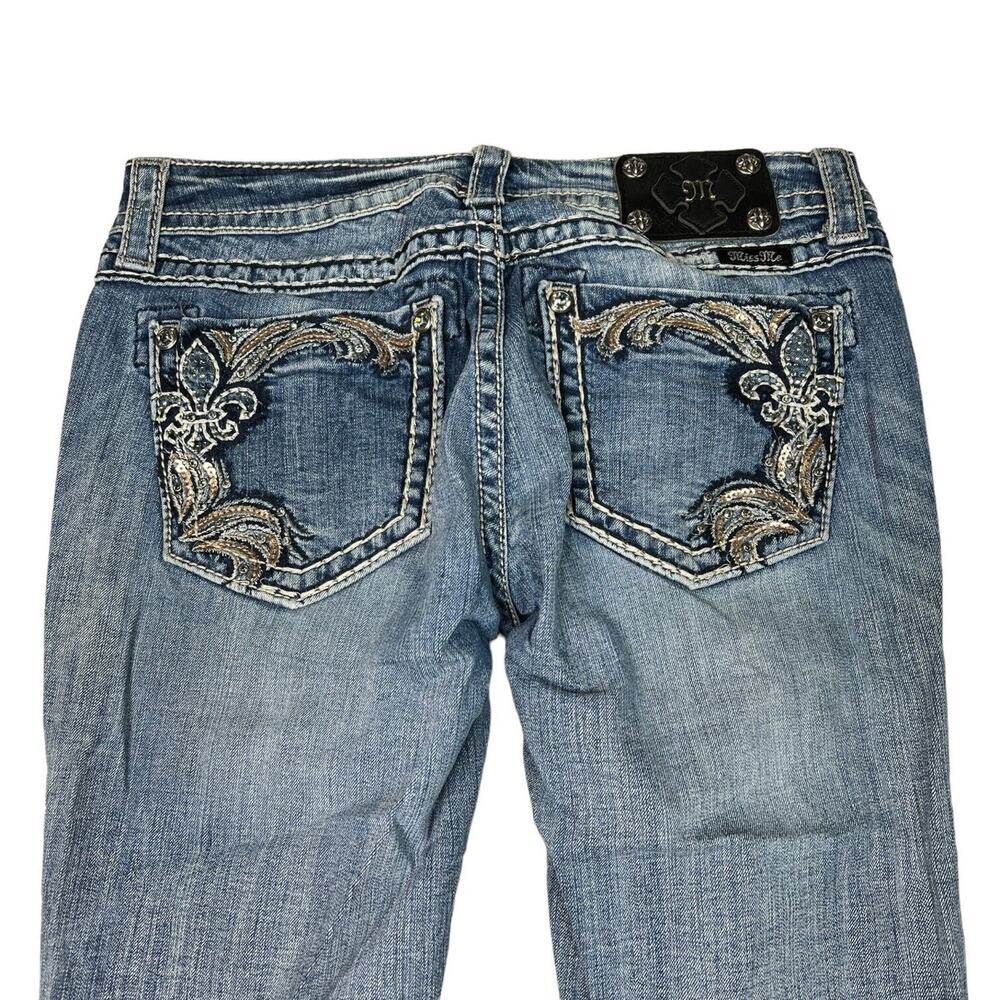 Miss Me Bootcut Mid Rise Jeans Y2K Fleur Bling Embellished Medium Wash 29